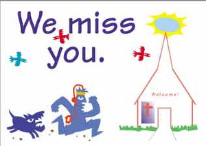 "We Miss You"  Sunday School postcards $.19 each