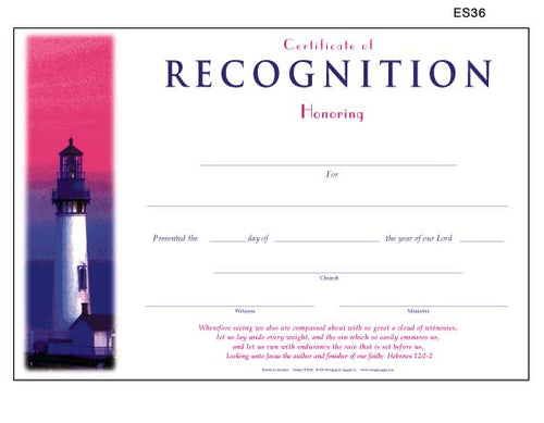Church Recognition Certificates $.69 each