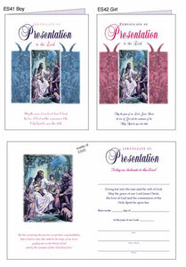 "PRESENTATION to the Lord: Baby Girl" Certificates  $.89 each